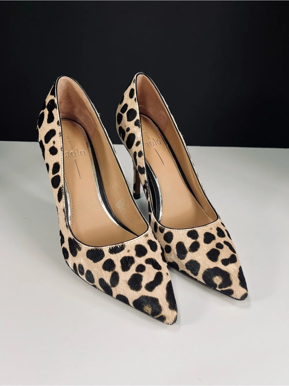 Linea Paolo Leopard Print Calf Hair Pointed Toe Stiletto Pump - Beige/Black